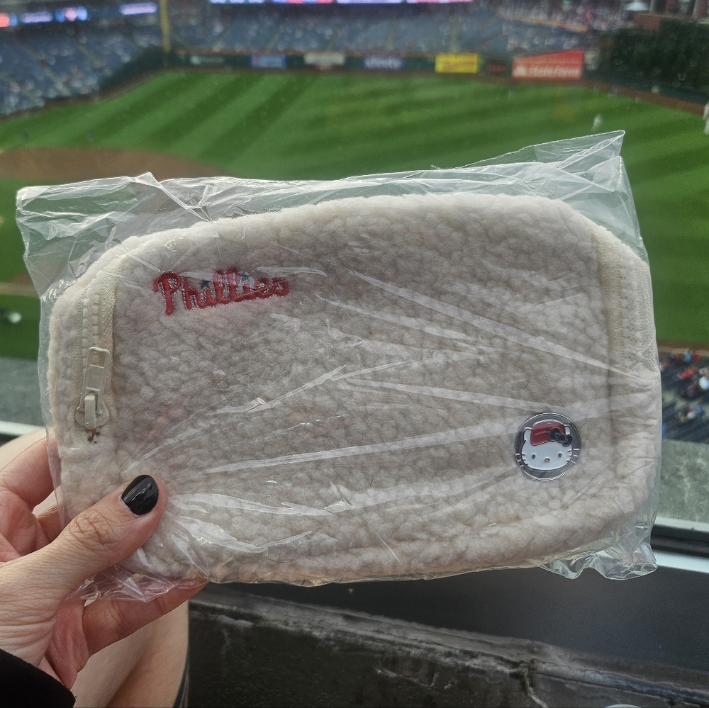 Hello Kitty Phillies Cream Sherpa Bag Belt Fanny Pack- Philadelphia MLB Baseball